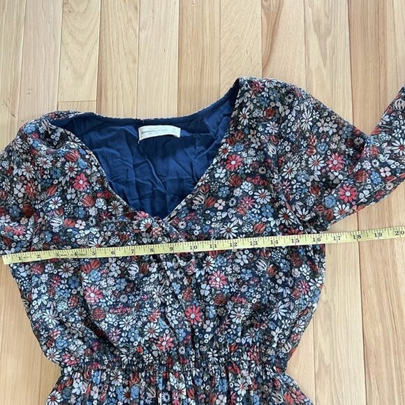 Abercombie Fitch Mini Dress sz S Long Sleeve Dark Floral Date Night Boho V Neck - Picture 5 of 8